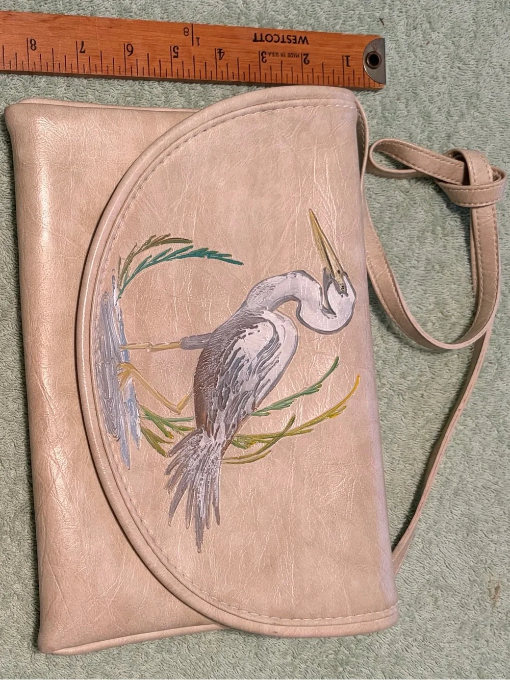 Vintage Key West Hand-Painted Heron Bird Crossbody Clutch Purse